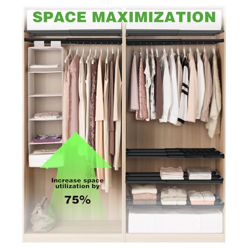 Expandable Closet Shelf, 16-67 Inches Metal Closet Rod Organizers and Storage Shelves Space Saving DIY Divider Separator for Cabinet Wardrobe - size: 16-67 Inch