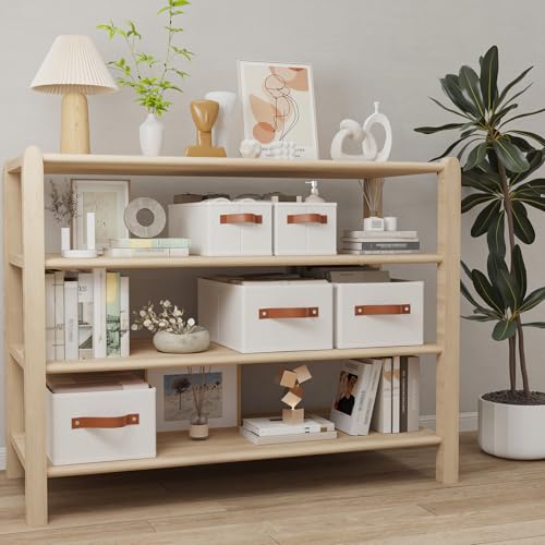 OUTBROS Fabric Storage Boxes, Foldable Bins With Handles, Wardrobe Baskets for Organizing, For bedrooms, living rooms, Shelves, White, 16.1 x 6.5 x 9.8 inch, 6-Pack - color: White, size: 16.1x6.5x9.8in(6-Pack）