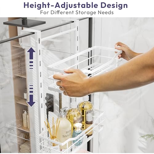 SWTYMIKI Over the Door Shower Caddy - 3 Tier Adjustable Shower Organizer Hanging with Soap Holder, No Drilling Stainless Steel Bathroom Hanging Caddy for Body Wash, Shampoo, Soap, Razor, White - color: White-3 Tier