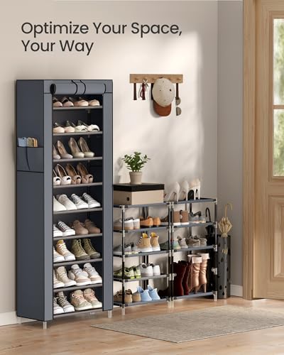 SONGMICS 10-Tier Shoe Rack, Shoe Storage Cabinet with Dustproof Cover, Free-Standing Storage Organizer for Closet, Entryway, Hold 20 Pairs of Shoes, for Sneakers, High Heels, Gray URXJ034GN02 - color: Grey, size: 10 Tiers (18.9"W)