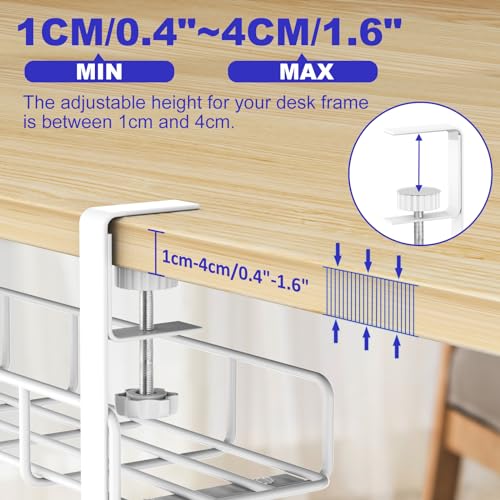 15.7” Under Desk Cable Management Tray, No Drill Heavy Duty Steel Standing Desk Cable Management, Wire Management Tray Cable Rack with Clamp Mount, Adjustable Metal Under Desk Tray (White, 1 Pack) - color: White, size: 1 Pack