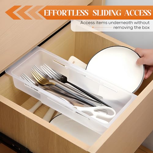 2 Pack Deep Drawer Organizer Bins, Adjustable Sliding Drawer Organizer Bin Expandable Tray for Kitchen Utensils, BBQ Tools, Towels, Durable Plastic Sliding for Easy Storage (12.4" to 18”) - size: 12.4" to 18”