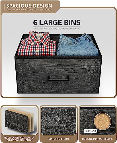 Sorbus Dresser with 6 Faux Wood Drawers - Chest Organizer Unit with Steel Frame Wood Top & Handle Easy Pull Fabric Bins for Clothes - Storage Furniture for Bedroom, Hallway, Living Room & Closet - color: Gray Wood, style: 6 Drawer