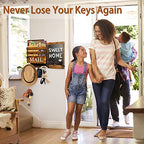 Key and Mail Holder for Wall with 2 Double Key Hooks with Black Board Floating Shelf Rustic Wood Decorative Hanger for Entryway, Storage, Living Room, Hallway, Kitchen (Dark Brown)