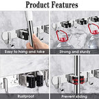 3 Racks and 4 Hooks Broom and Mop Holder Wall Mounted Garage Organizer Storage Tool Racks Stainless Steel Heavy Duty Hooks Self Adhesive Solid Non-slip Wall Hangers for Home Kitchen Garden Laundry - color: 3 Racks & 4 Hooks (Silver) - 1 Pack