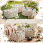 Kathfly Beige Rabbit Storage Baskets Easter Bunny Laundry Basket Plush Faux Fur Jacquard Design with Handles Waterproof Storage Bins Fabric Shelf Baskets for Easter Party Decorations - style: Beige Rabbit