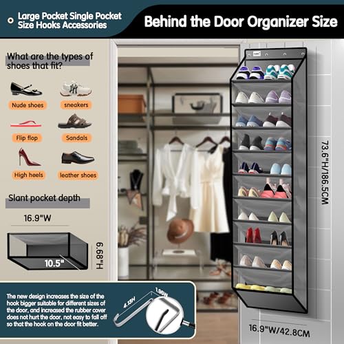 Kotkn 10 Tier Over The Door Organizer - Heavy Duty Hanging Storage Rack with Sturdy Oxford Fabric, Holds 20+ Pairs of Footwear, Boots & Sneakers, Saves 50% Closet Space (Gray) - color: 10-cell Gray
