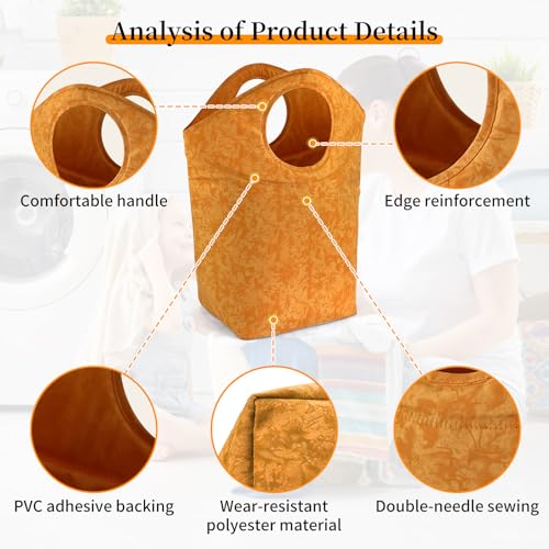 18"x17"x9.5" Capacity Foldable Laundry Basket, Portable Collapsible Laundry Hamper with Soft Handle, Waterproof Wear-Resistant Storage Bag for Dirty Clothes, Grocery, Camping, Bathroom, Bedroom, Car - color: Earth texture orange, size: 17"L x 9.5"W x 18"H