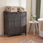 Laundry Hamper with Lid, 190L Large Laundry Basket 3 Section with 6 Removable Liner Bags & 3 Mesh Laundry Bags, Handwoven Rattan Clothes Hamper with Heightened Feet, No Install Needed, Brown - color: Brown