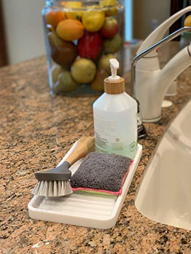 Happitasa Silicone Kitchen Sink Organizer Tray, Sponge Holder and Countertop Protector | Bathroom and Kitchen Soap Dish and Dispenser Tray (White, 10"x5.25") - color: White, size: 10"x5.25"
