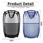 Collapsible Pop Up Laundry Hamper, Extra Large Mesh Foldable Laundry Basket Bag, 28" x 16" x 16", 2 Pack (Black + Blue) - color: 2P Black+Blue