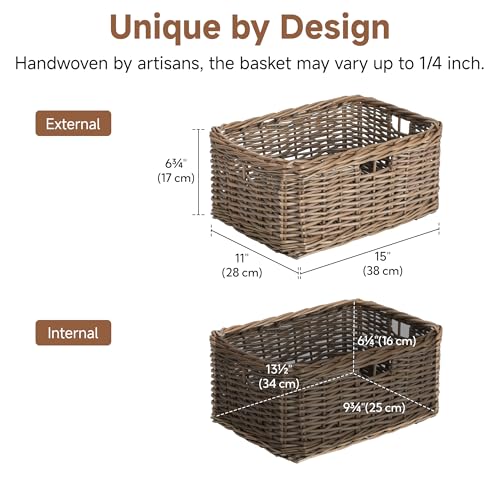StorageWorks Pantry Baskets, Willow Storage Baskets for Organizing, Shelves, Pantry Organizers and Storage, Light Brown, 15"L x 11"W x 6 ¾"H - color: Willow(Brown), size: 15"L x 11"W x 6 ¾"H