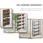 4NM Extra Wide 5 Tiers No Assembly Book Shelves, 51.2" H Folding Bookshelf Bookcase Open Industrial Foldable Shelves for Bedroom, Living Room, Home Office - Rustic Brown Black - color: Rustic Brown Black, size: Wide XX 5-Tier