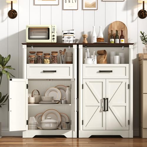 jiteentarou Farmhouse Bathroom Storage Cabinet,Bathroom Floor Storage Cabinet with Roman Column Decor,Small End Table with Barn Doors,Small Bathrooms Organizer(Rustic White) - color: Rustic White, style: Floor Storage Cabinet