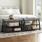 YATINEY Shoe Bench, 3-Tier Shoe Rack, Entryway Bench with Storage and Cushion, for Hallway, Foyer, Bedroom, Gray and Black HX02BG - color: Gray + Black