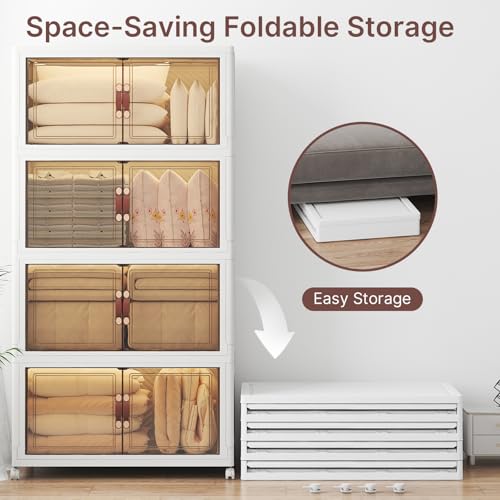 UAMFURI Stackable Storage Bins with Lids, 720QT Closet Organizers, Lockable Storage Cabinet，Foldable Storage Box with Doors and Wheels, Plastic Drawers for Home, Garage, Office (4, White, Extra Large) - color: White, size: Extra Large