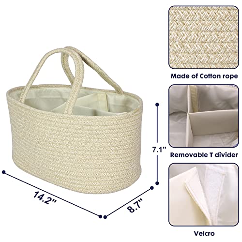 Baby Diaper Caddy Organizer for Girl Boy Cotton Rope Nursery Storage Bin Basket Portable Holder Tote Bag for Changing Table Car Travel Baby Shower Gifts Newborn Registry Must Have Items oatmeal - color: oatmeal, size: Regular