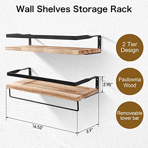 Uten Floating Shelves, Wall Shelf Outdoor, 42x15x8 cm, Shelving Unit for Wall, Towel Holder 6 Hooks, Kitchen Spice Rack, Storage Organiser Shelf for Bedroom, Bathroom, Living Room, Office - color: Light Brown