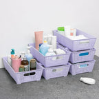 Tiawudi Stackable Woven Plastic Basket, Storage Bins for Cabinet, Closet, Shelf, Under Sink and Countertop, Pantry Organizer Bins, 6 Pack - color: Violet