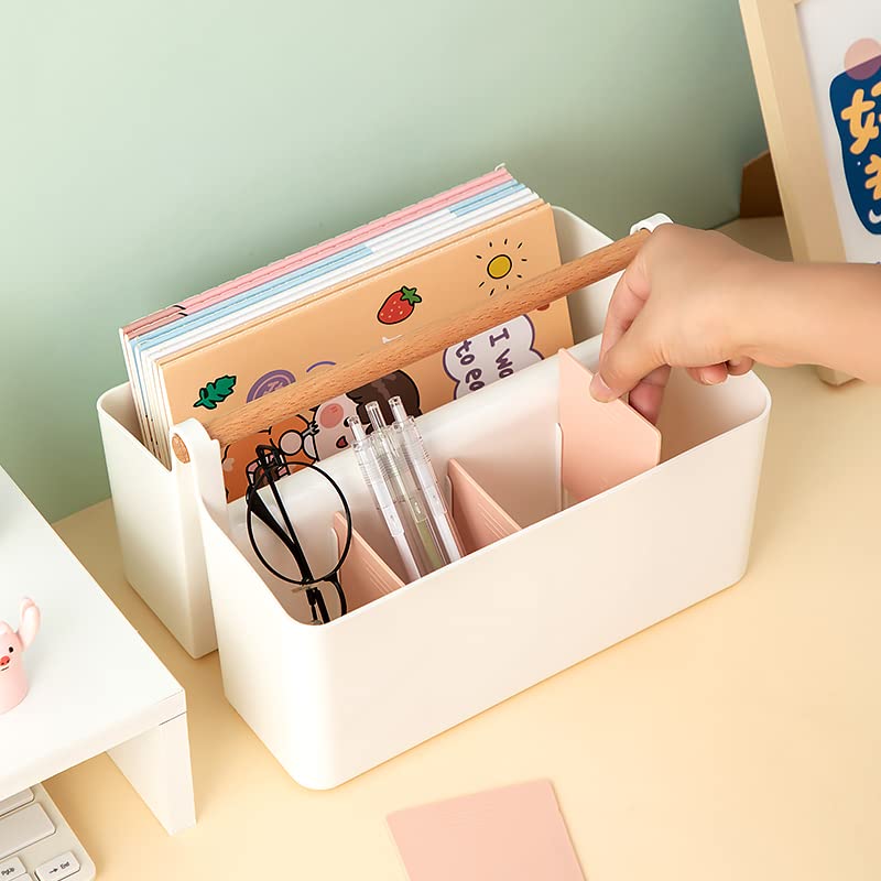 Vidifor 3 pcs Large Portable Caddy with Handle, School Office Art Supplies, DIY Divided Basket for Crafts Colored Pencils Pen Holds Brushes (Pink Dividers) - color: Pink Dividers