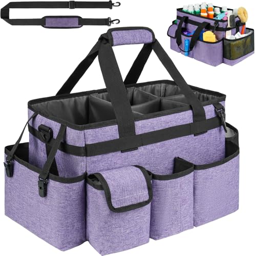 Cleaning Caddy Bag,Large Cleaning Supplies Organizer with Handle for Housekeepers,Purple - color: Purple, size: Large
