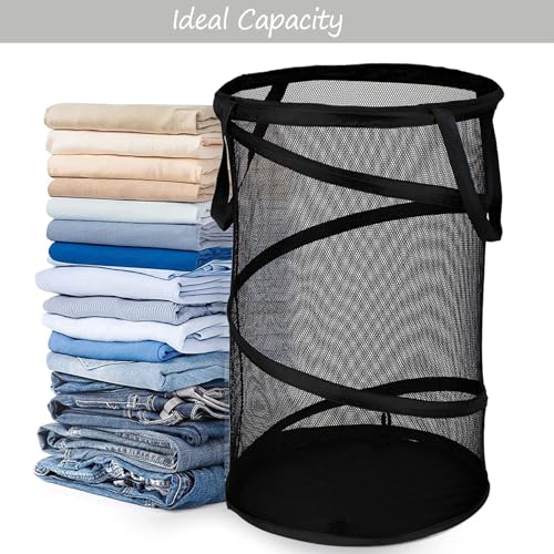 BATTOO Collapsible Laundry Basket Foldable Mesh Pop Up Hamper with Handles for Laundry Room, Bathroom, Kids Room, College Dorm, Travel, Storage Organizer Black - color: Black, size: 13 x 23.7 inch