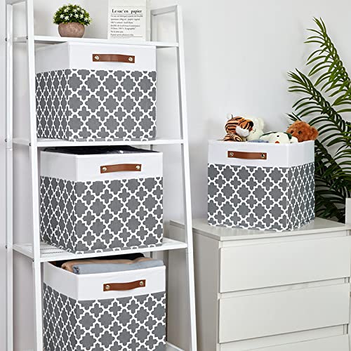 Temary Cube Storage Bins 13x13 - 4 Pack Cube Storage Bins for Shelf with Handles (Grey Lattice) - color: Grey Lattice, size: 13×13×13