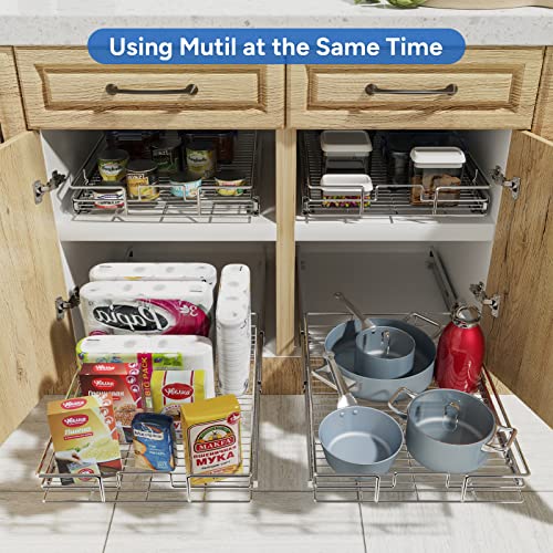 ROOMTEC Pull Out Cabinet Organizer, Cabinet Pull Out Shelves 14" W x 18" D, Heavy Duty Cabinet Drawers Slide Out Kitchen Cabinet Organizers Storage Shelf - color: 1 Tier, size: 14"W x 18"D