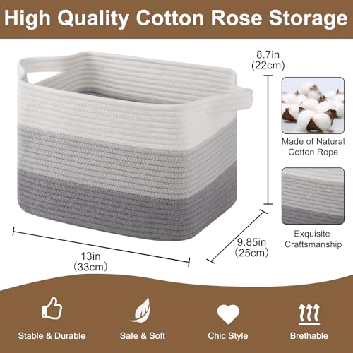 OIASKET Storage Basket for Organizing, Woven Baskets for Storage, Rectangle Decorative Baskets for Shleves, Closet, Toys, Books, Nursery Organizer Bins - Pack of 3 (Gradient Gray, 13"x9.85"x8.7") - color: Gradient Gray, size: 13"x9.85"x8.7"