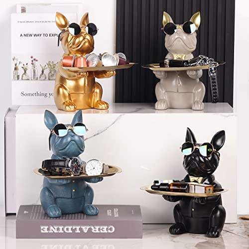 Modern Decor Resin Gray Bulldog Tray Statue Tray Storage Key Holder Candy Jewelry Earrings Tray Suitable for Home Decor Modern Art Dining Table Decor Office Small Object Tray (Gray) - color: Gray