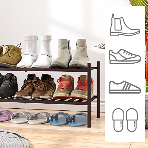 viewcare 2-Tier Shoe Rack for Entryway, Bamboo Shoe Rack for Closet, Free Standing Shoe Racks for Indoor Outdoor, Stackable Shoe Shelf Storage Organizer for Hallway Closet - color: Brown, size: 2-Tier