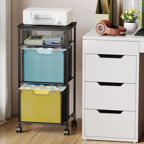 Sbanmao 3 Drawer Mobile File Cabinet for Home Office, Rolling Filing Cabinet on Lockable Wheels, Hanging File Folders Organizer, Utility Cart Storage and Organizer, Printer Stand, Black - color: Black, size: 1 Small + 2 Large Drawers