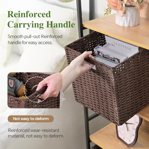 Woven Wicker Storage Baskets 2-Pack, 11x11 Handwoven Paper Rope Organizer Bins, Foldable Cube Storage Cubes with Built-in Handles for Shelves and Closet Organization(Dark Brown） - color: Dark Brown, size: 2 Pack