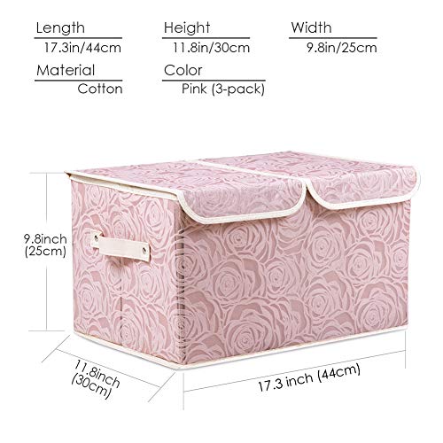 PRANDOM Large Stackable Storage Bins with Lids Fabric Decorative Storage Box Cubes Organizer Containers Baskets with Cover Handles Divider for Bedroom Closet Living Room 17.3x11.8x9.8 Inch 3 Pack - color: Pink, size: Double Lid/3pcs