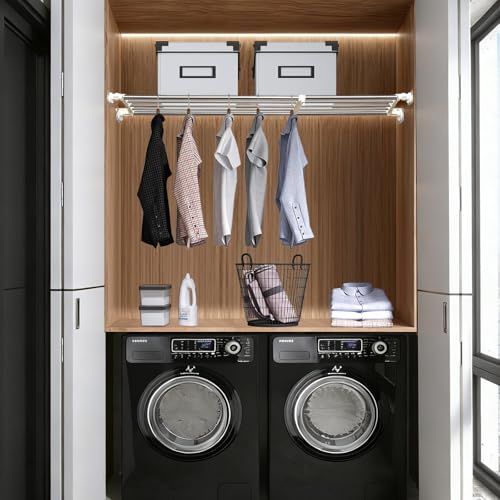 BAOYOUNI Expandable Closet Tension Shelf Adjustable Clothes Storage Rack Hanger Rod Organiser Ivory, 39.76-60.04 Inch - size: (39.76-60.04) IN