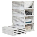 Folding Wardrobe Storage Box 4-Pack Plastic Drawer Organizer Stackable Shelf Baskets Cloth Closet Containers Bin Cubes,Home Office Bedroom Laundry Fold Pull Out Dividers for Clothes,Toys White