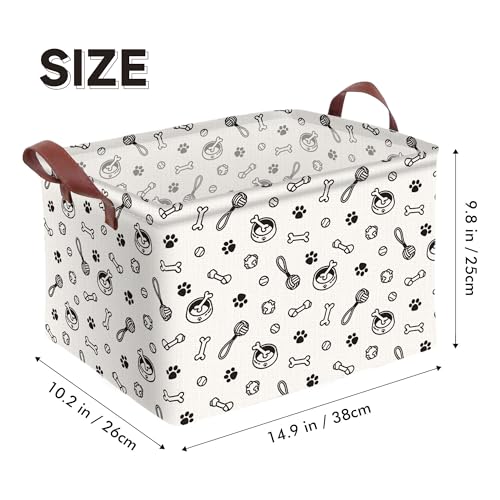Dog Paw Storage Basket Waterproof Canvas Toy Storage Bin Storage Organizer Collapsible Outdoor Basket with Leather Handles Dog Toy Bin Blanket Baskets For Closets,Bedrooms,Gifts Baskets - color: Dog Paw
