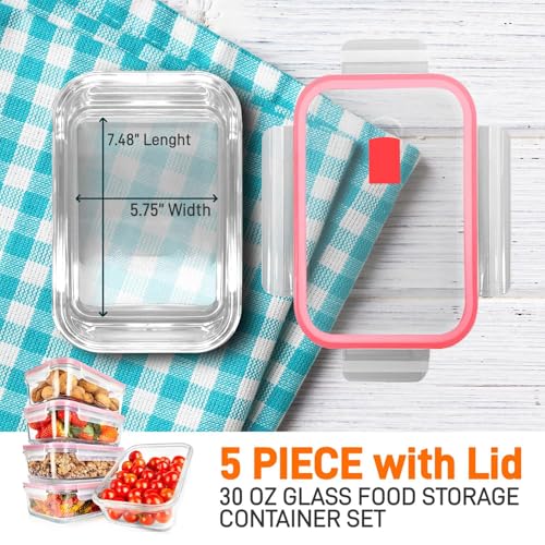 Nutrichef 10-Piece Glass Food Containers - Stackable Superior Glass Meal-prep Storage Containers, Newly Innovated Leakproof Locking Lids w/Air Hole, Freezer-to-Oven-Safe (Red) - color: Red