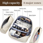 BOYATU Travel Makeup Bag Cosmetic Bags for Women: 3 Pcs Set Large Capacity Make up Bag with Handle - Waterproof Vegan Leather Toiletry Bags Travel Essentials with Compartments(C-3-White) - color: C-3-White
