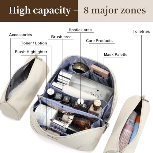 BOYATU Travel Makeup Bag Cosmetic Bags for Women: 3 Pcs Set Large Capacity Make up Bag with Handle - Waterproof Vegan Leather Toiletry Bags Travel Essentials with Compartments(C-3-White) - color: C-3-White