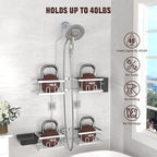 REINHARDT Adjustable Shower Caddy Hanging Rustproof Shower Caddy for Handheld Showerheads, Shower Organizer with Hooks Soap Holder, Anti-Swing Shower Rack Bathroom Accessories, Silver - color: Silver
