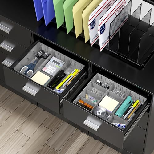 Simple Houseware Drawer Organizer Tray with 9 Adjustable Compartments, Gray - color: Gray, size: 1 Pack