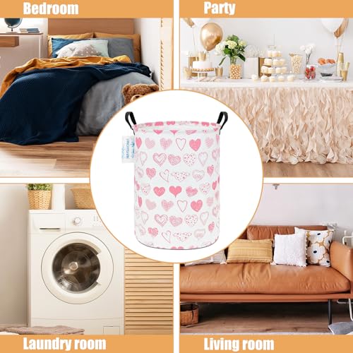 LANGYASHAN Laundry Basket Canvas Fabric Collapsible Organizer Basket for Storage Bin Toy Bins Gift Baskets Bedroom Clothes Children Nursery Hamper (Angel Heart) - color: Round Angel Heart
