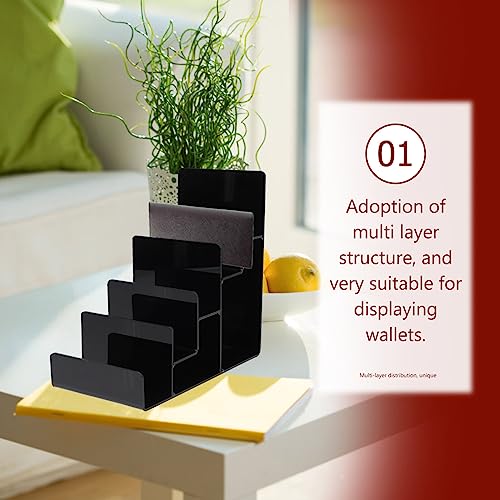 Cabilock Multi-Layer Acrylic Wallet Display Stand 5-Tier Black Purse Organizer Rack for Home and Store Counter Top Suitable for Wallets Handbags Sunglasses Jewelry Storage - size: 5 Tier Black