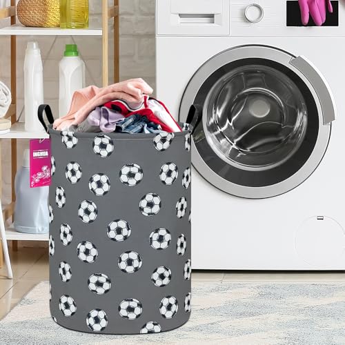Laundry Hamper Large Canvas Fabric Lightweight Storage Basket/Toy Organizer/Dirty Clothes Collapsible Waterproof for College Dorms, Boys and Girls Bedroom,Bathroom(grey football) - color: grey football