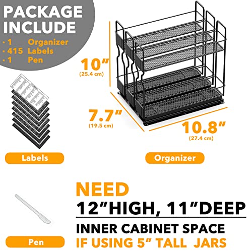 SpaceAid Pull Out Spice Rack Organizer, Heavy Duty Slide Out Seasoning Kitchen Organizer, Cabinet Organizer, with Labels, 7.7" W x10.75 D x10 H, 3 Drawers 2-Tier - style: Three 2"W Drawers, 2 Tier
