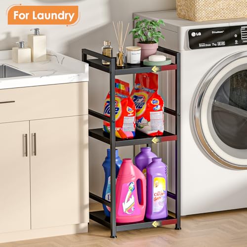 3-Tier Expandable Storage Shelves, 110LBS Heavy Duty Metal Shelving Unit, Adjustable Laundry Room Organization and Storage Shelf Rack,Ideal Narrow Bathroom Kitchen Laundry Room Organizer,Free-Standing - size: 3 Tier：11.8"D x 15.8"W x 31.5"H