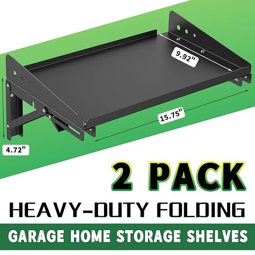 ULIBERMAGNET Garage Folding Storage Rack Shelves,200LB Metal Wall Mounted Adjustable Rail Shelf for Garage,Power Tools,Toolbox,Storage Shelves with Lip for Workshop Kitchen Office (2 Pack) - style: 200LB Folding Storage Rack Shelves