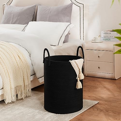 Cotton Rope Laundry Hamper by YOUDENOVA, 72L - Woven Collapsible Laundry Basket - Clothes Storage Basket for Blankets, Laundry Room Organizing, Bedroom Storage, Clothes Hamper – Black - color: Black, size: 72L