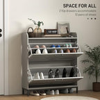 HOMCOM Shoe Storage Cabinet with 2 Flip Drawers, Legs, Farmhouse Freestanding Narrow Shoe Cabinet, Slim Hidden Rack Organizer for Entryway, Hallway, Light Gray Wood Grain - color: Light Gray